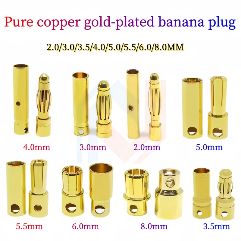 Banana Plug Gold Plated Copper Brushless Motor Bullet Connector For ESC Battery GC Wholeale 2mm 3mm 3.5mm 4mm 5mm 5.5mm 6mm 8mm