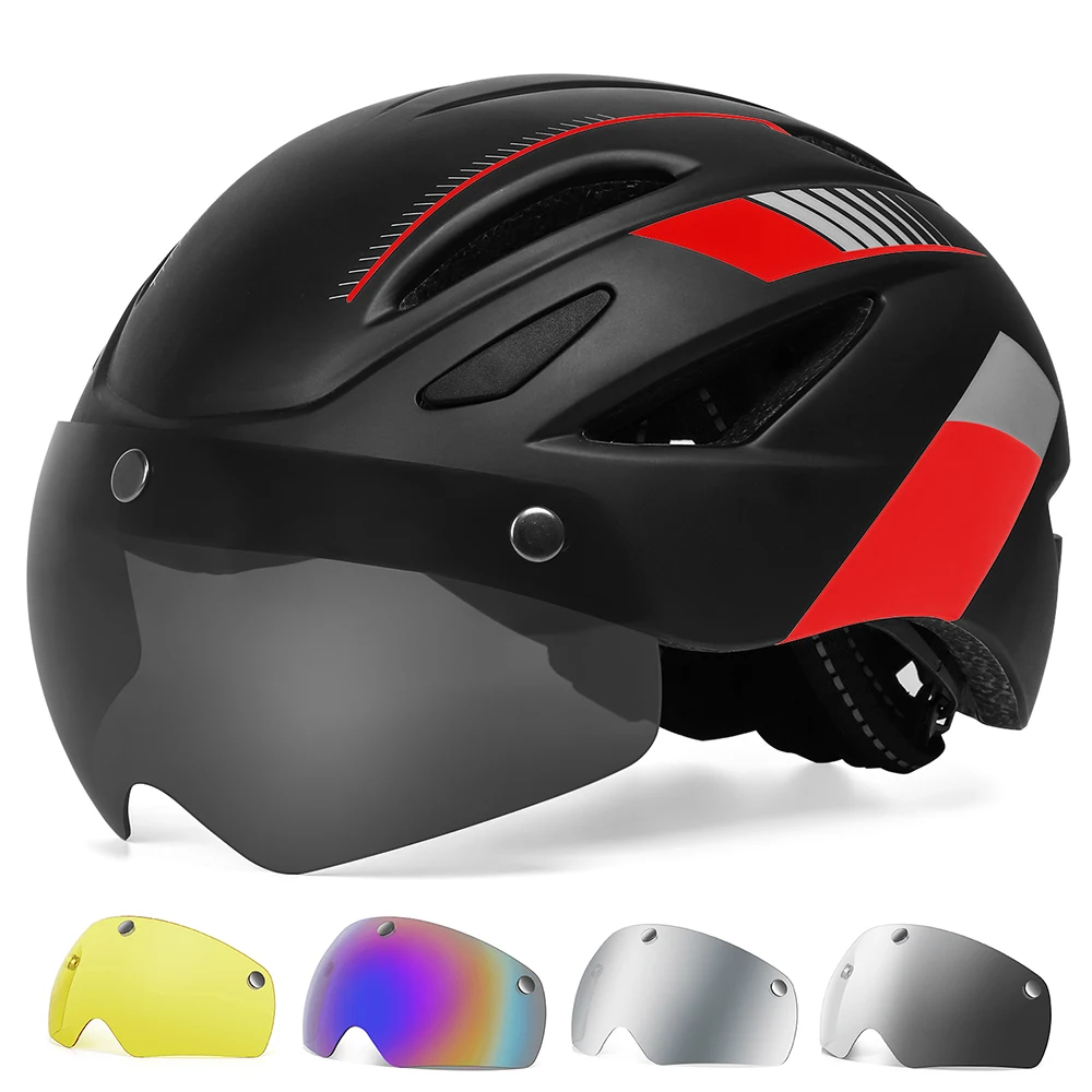 Goggles Bike Helmet for  Adults Men/Women with USB Rechargeable Rear Light Cycling Helmet Scooter MTB Road Bicycle Safety Caps