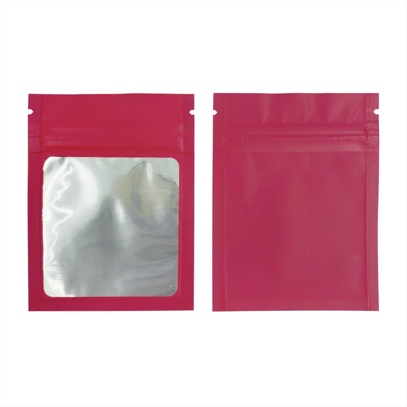 100 Pcs 7x9cm Matte Colorful Windows Small Bag Zip Lock Pouch Small Packaging Customized With Clear Window Pouches