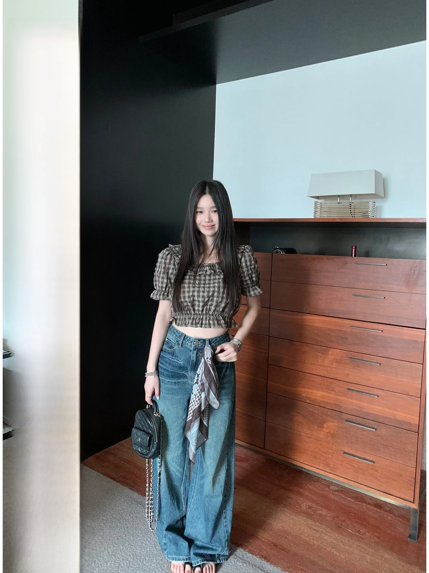 

YOKLASS винтажные джинсовые брюки с зауженной талией, женские летние новые удобные свободные широкие длинные брюки, прямые брюки с талией