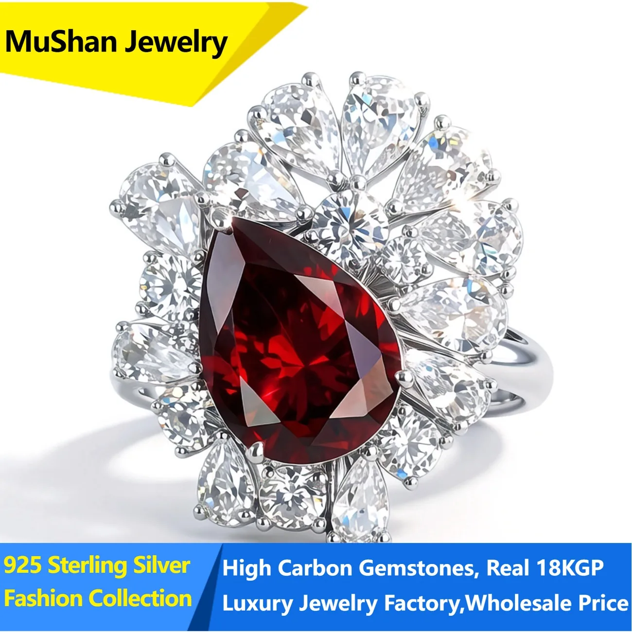 MuShan Jewelry Factory 925 Sterling Silver Rings Wedding Band for Women Certificate High Carbon Gemstones Ring s925 Fine Jewelry