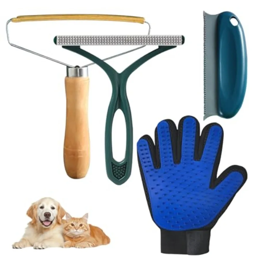 

Pet Hair Remover Tool 4-Pack, Dog Cat Hair Remover with 1PCS Pet Grooming Glove, Lint Shaver Cleaner Pro, Portable Carpet Scrap
