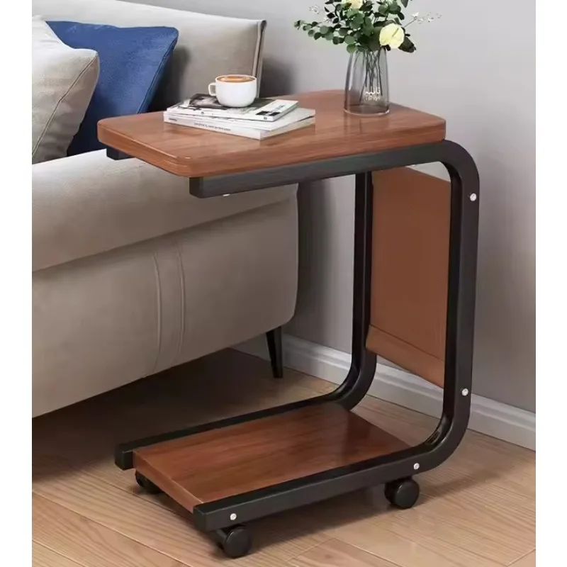 Modern Simple Bamboo Bedroom Bedside Cabinet with Movable Wheels Small Side Table for Living Room Wood Panel Storage Rack