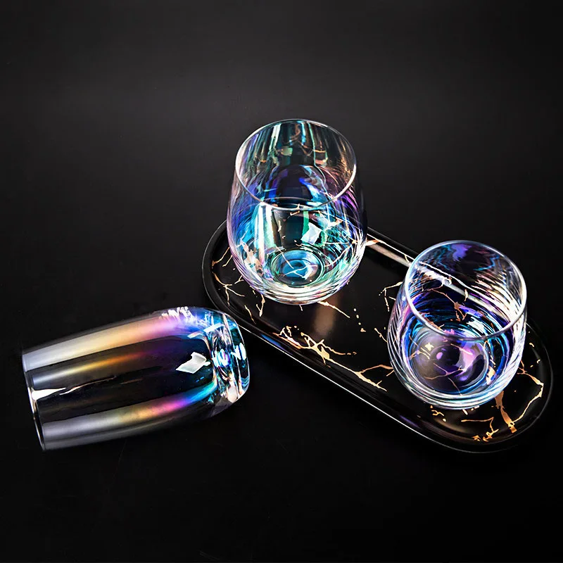 1Pc Nordic Rainbow Glass Cup Creative Lead-free Whiskey Glass Breakfast Milk Tea Coffee Juice Cup Home Office Drinking Glass