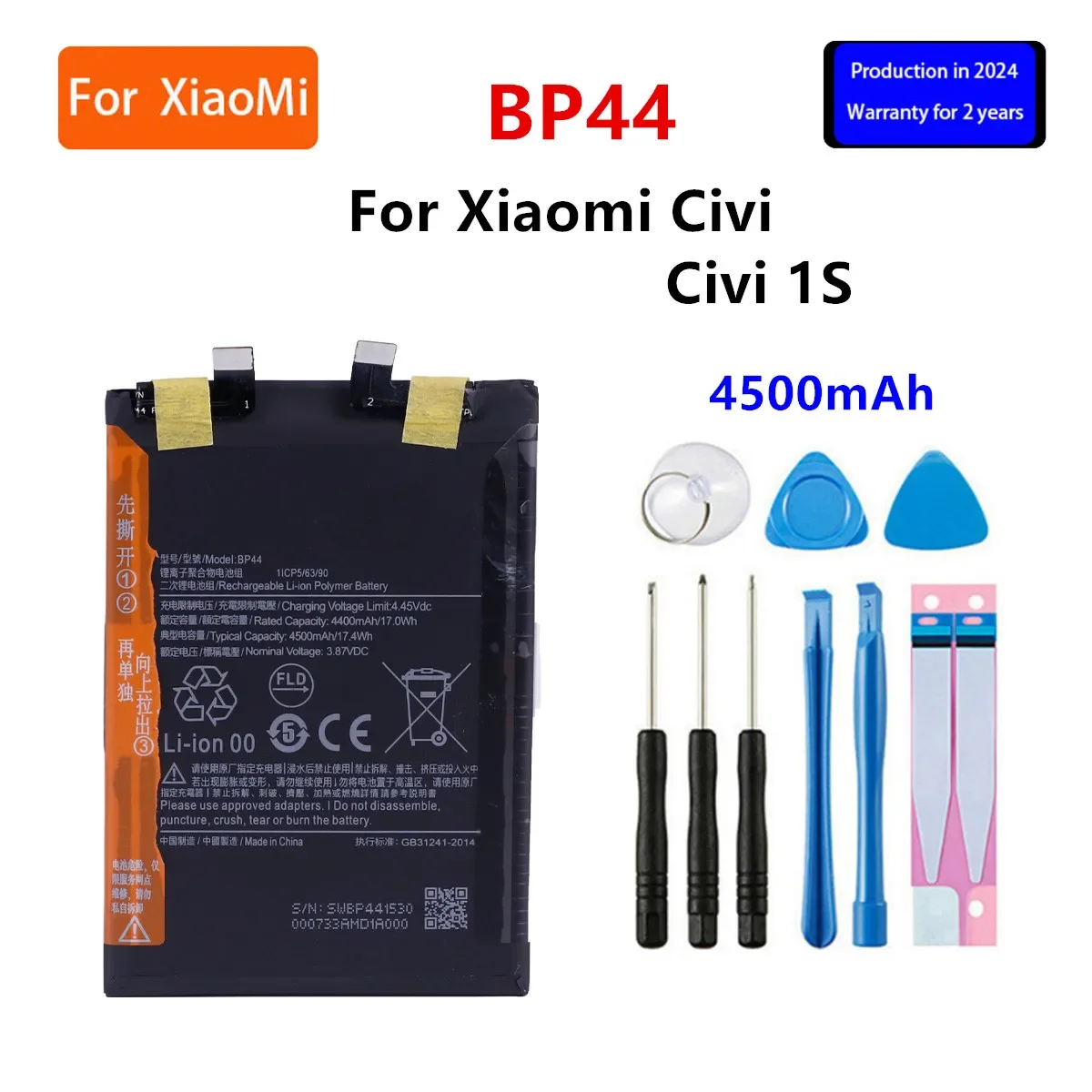 

New years Brand New BP44 4500mAh Replacement Battery For Xiaomi Mi Civi / Civi 1S Mobile Phone Batteries +Tools