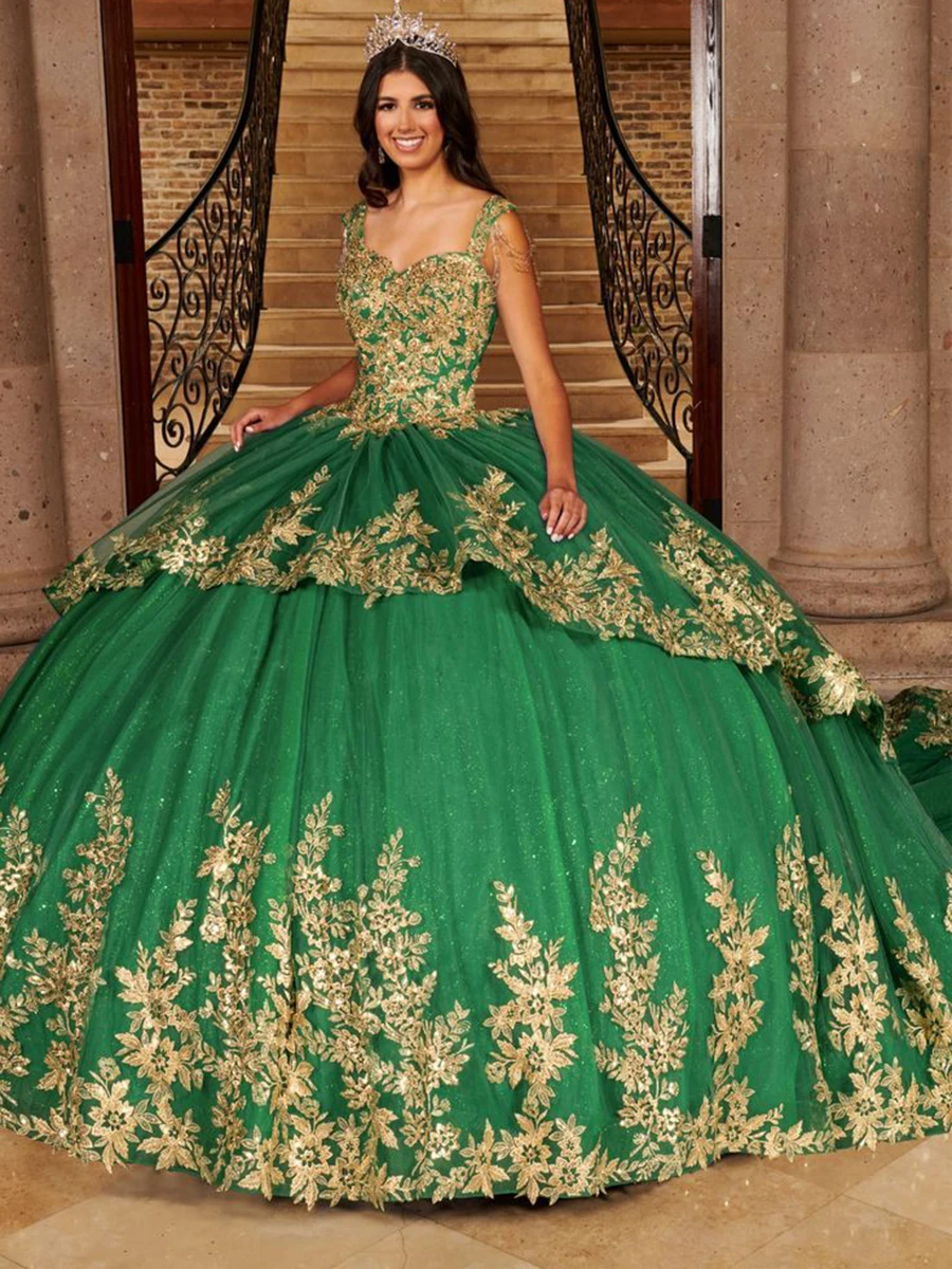 Customized Luxury Dresses Party Shiny Elegant Applique Lace Evening Court Train Prom Dress for Women Tulle 2024 Green Ball Gown