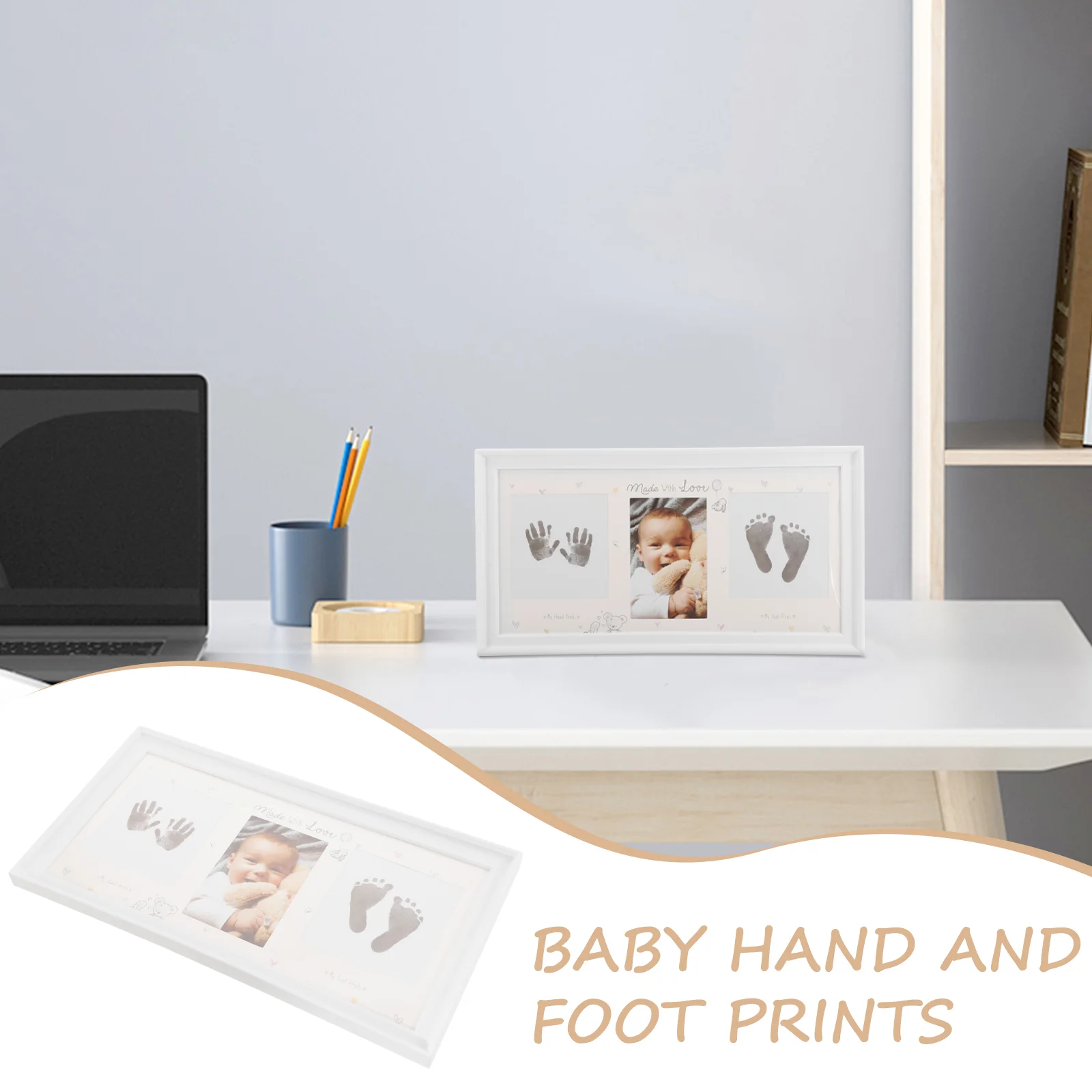 Hand Foot Print Photo Frame Picture Frames Baby Handprint Ornament Kit Keepsake Infant Footprint Decorate Stamp Pad