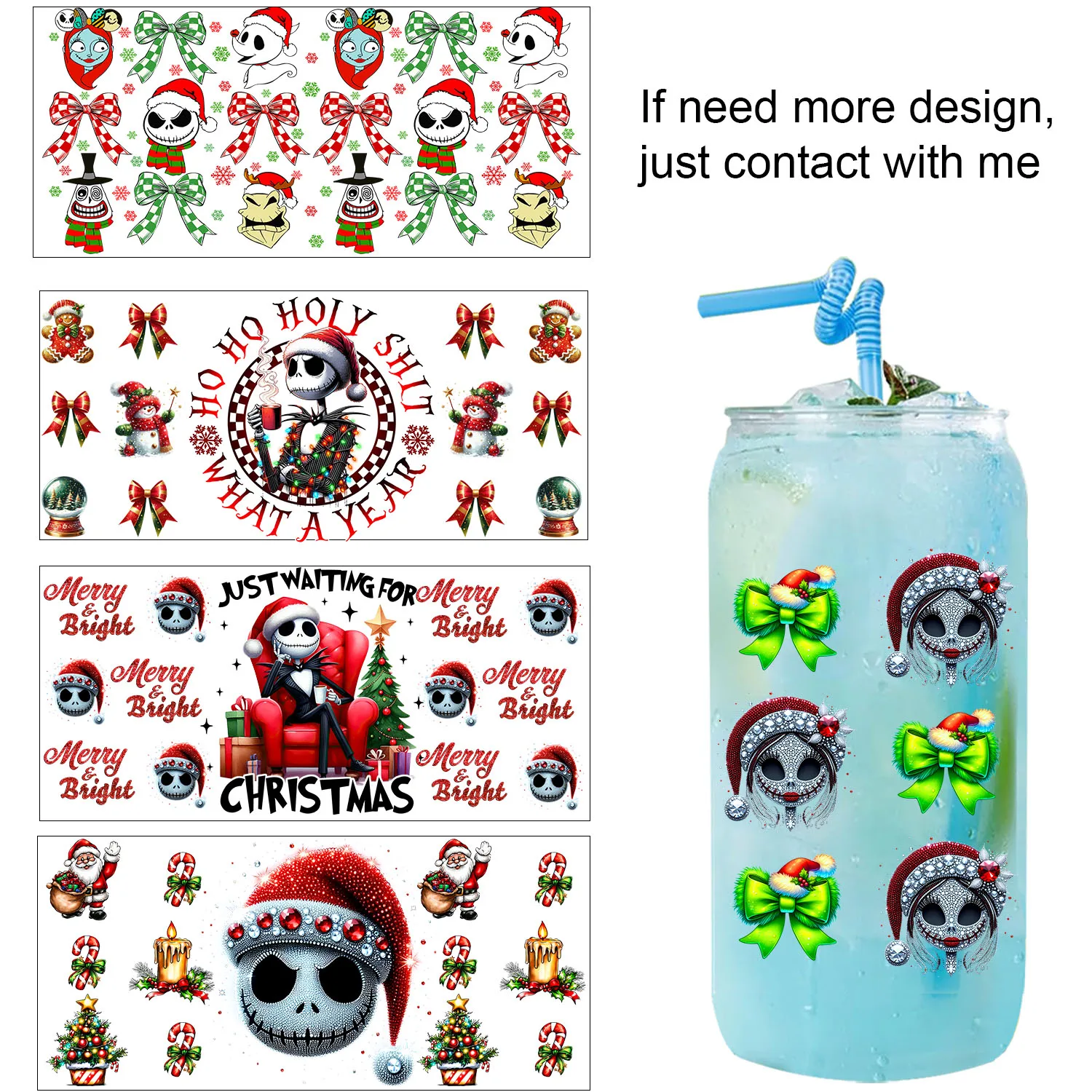 

Christmas Mickey cartoon easy peel waterproof Party DIY Decals 3D transfers uvdtf tumbler seal stickers 16oz uv dtf cup wraps