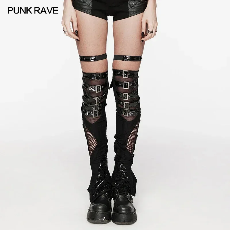 PUNK RAVE Women\'s Punk Cool See-through Slim Long Leg Warmers Slim-fitting Asymmetrical Flared Legs Design Women Accessories