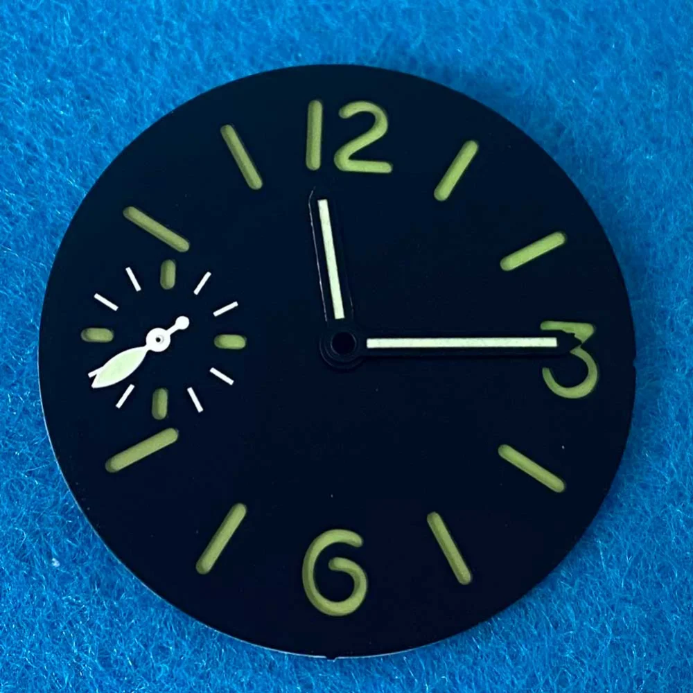 34.5mm Watch Dial Face Insert Parts with Watch Hands for ETA6497/ ST3600 Movement Watch Green Luminous Accessories Modify