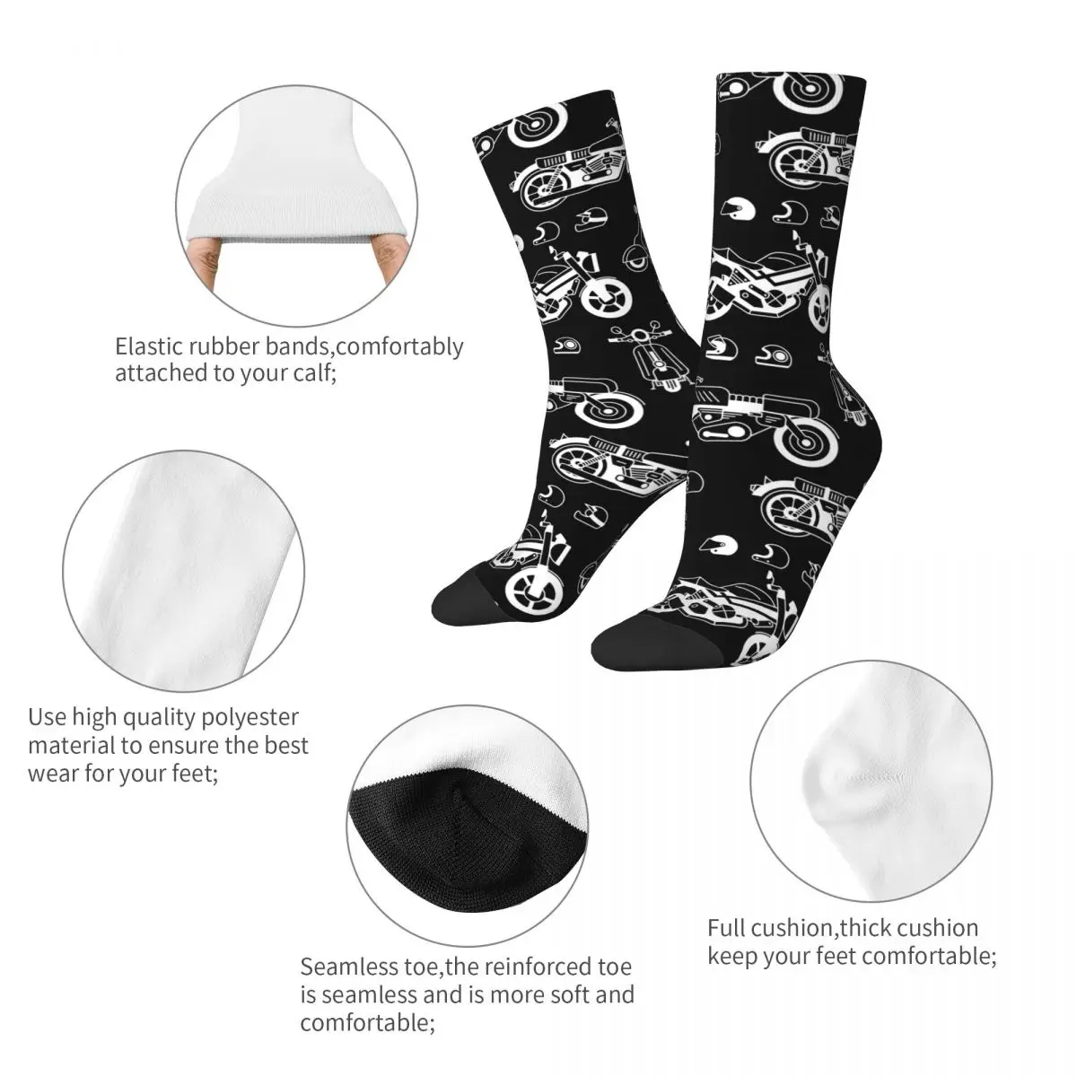 Motorcycles Scooters And Helmets Socks Men's Women's Fashion Socks Harajuku Spring Summer Autumn Winter Middle Tube Socks Gift