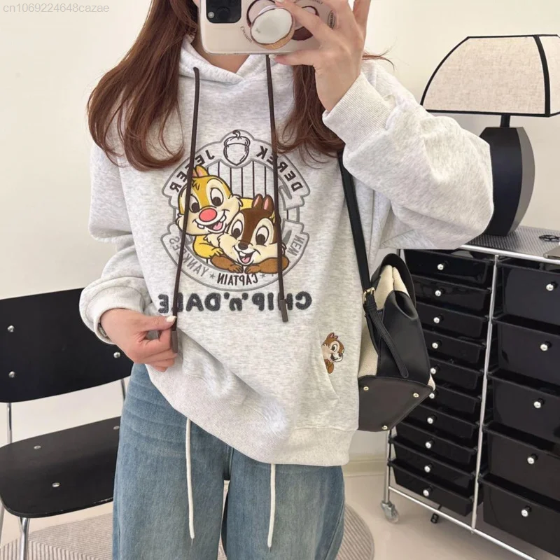 Disney Cartoon Cute Chip&Dale Clothes Fashion Hoodie Women Oversized Long Sleeve Top Shirts Y2k Female Autumn Winter Pullovers