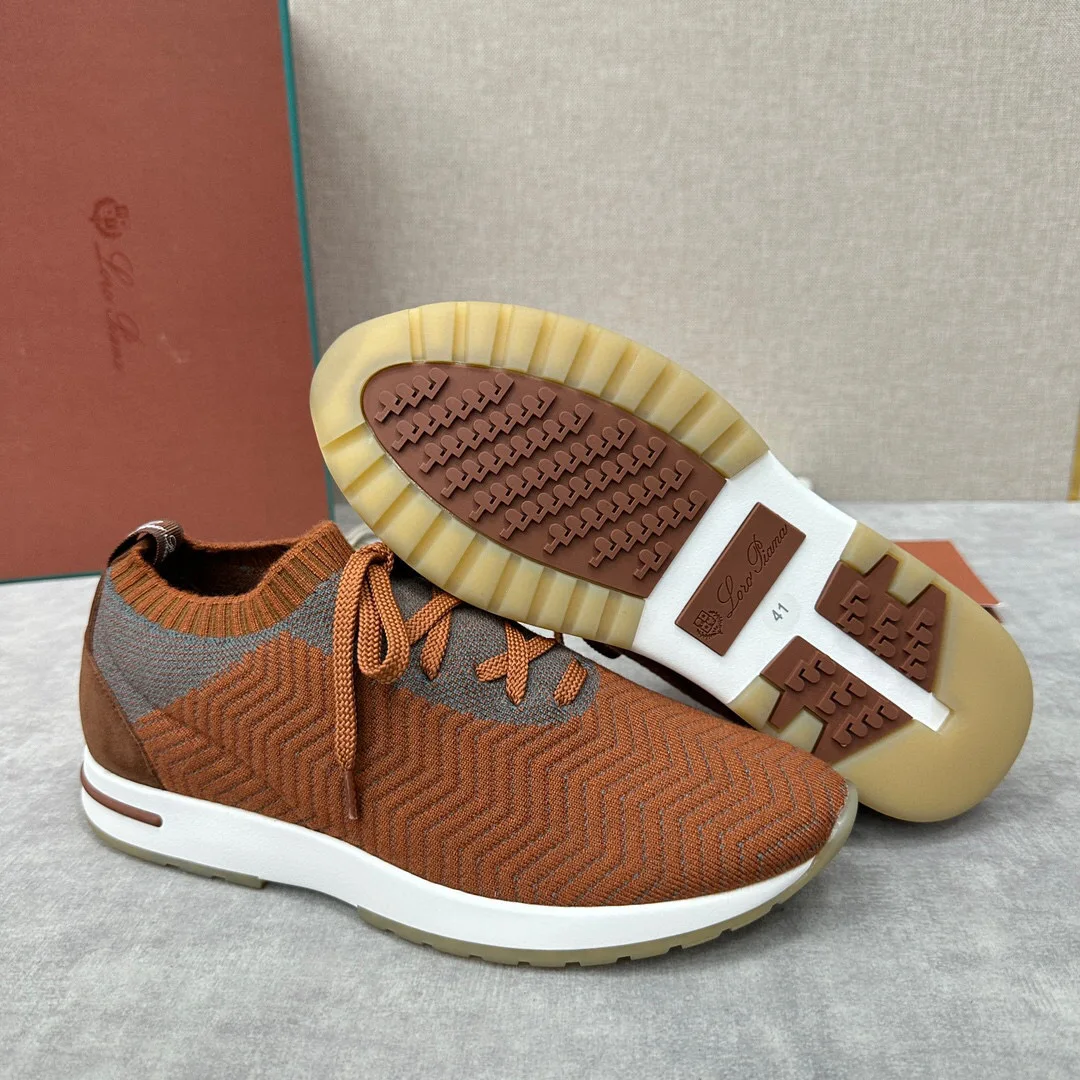 Men\'s Brown 360 Flexy Walk Leather-trimmed Knitted Wish Wool Sneakers Comfortable and Breathable Textile Fibers Casual Shoes