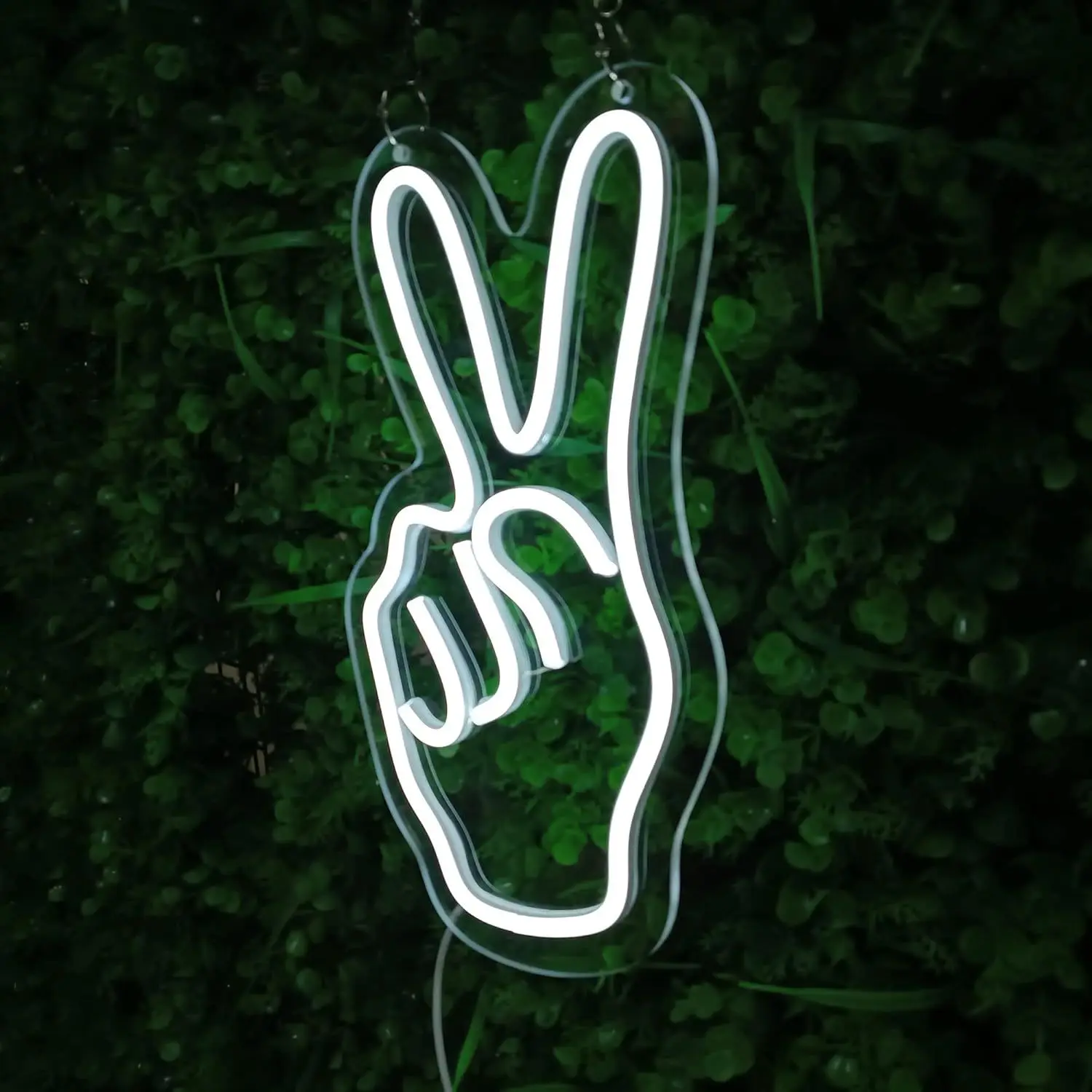 นีออนท่าทางชัยชนะ โคมไฟติดผนังนีออนสีขาวนวนิยาย เหมาะสําหรับงานปาร์ตี้ครอบครัวและการตกแต่งวันหยุด