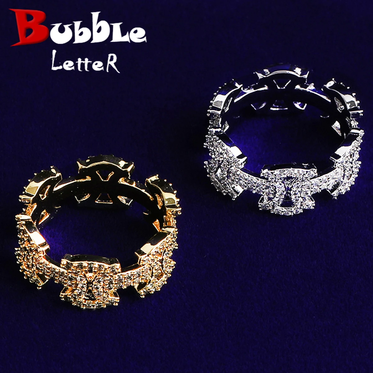 

Bubble Letter Iced Out Templar Ring for Men Real Gold Plated Cubic Zirconia Hip Hop Jewelry