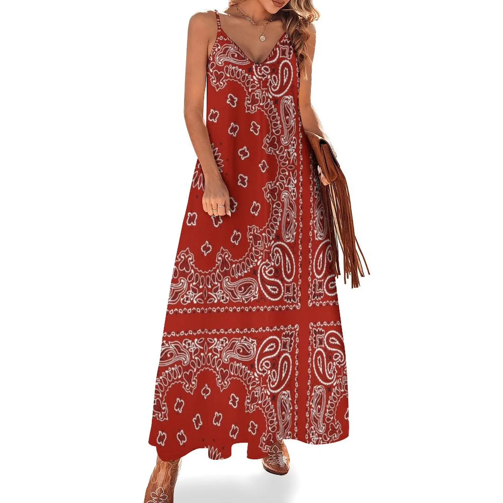 

Red Bandana Sleeveless Dress Casual dresses Women's long dress summer clothes for women luxury woman party dress