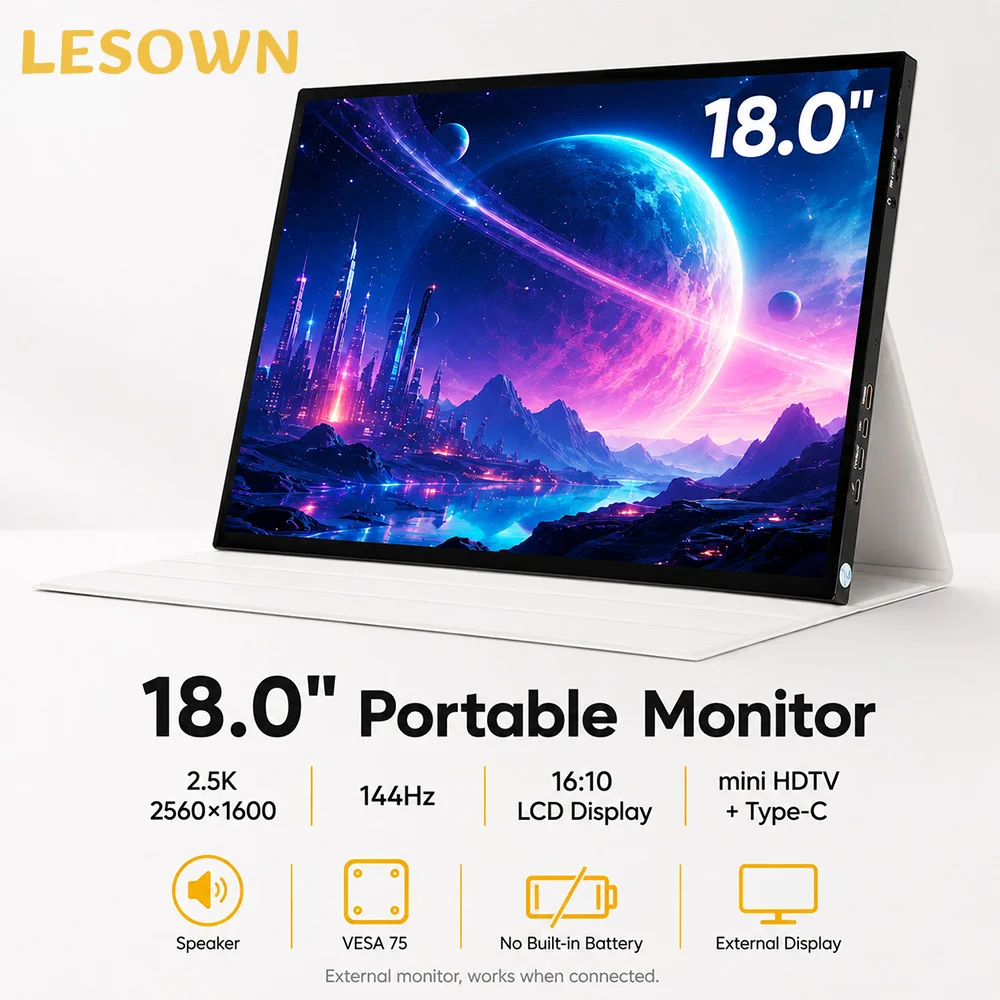LESOWN 18" 2.5K 144Hz Travel Screen LCD Portable Monitor Plug and Play for Xbox