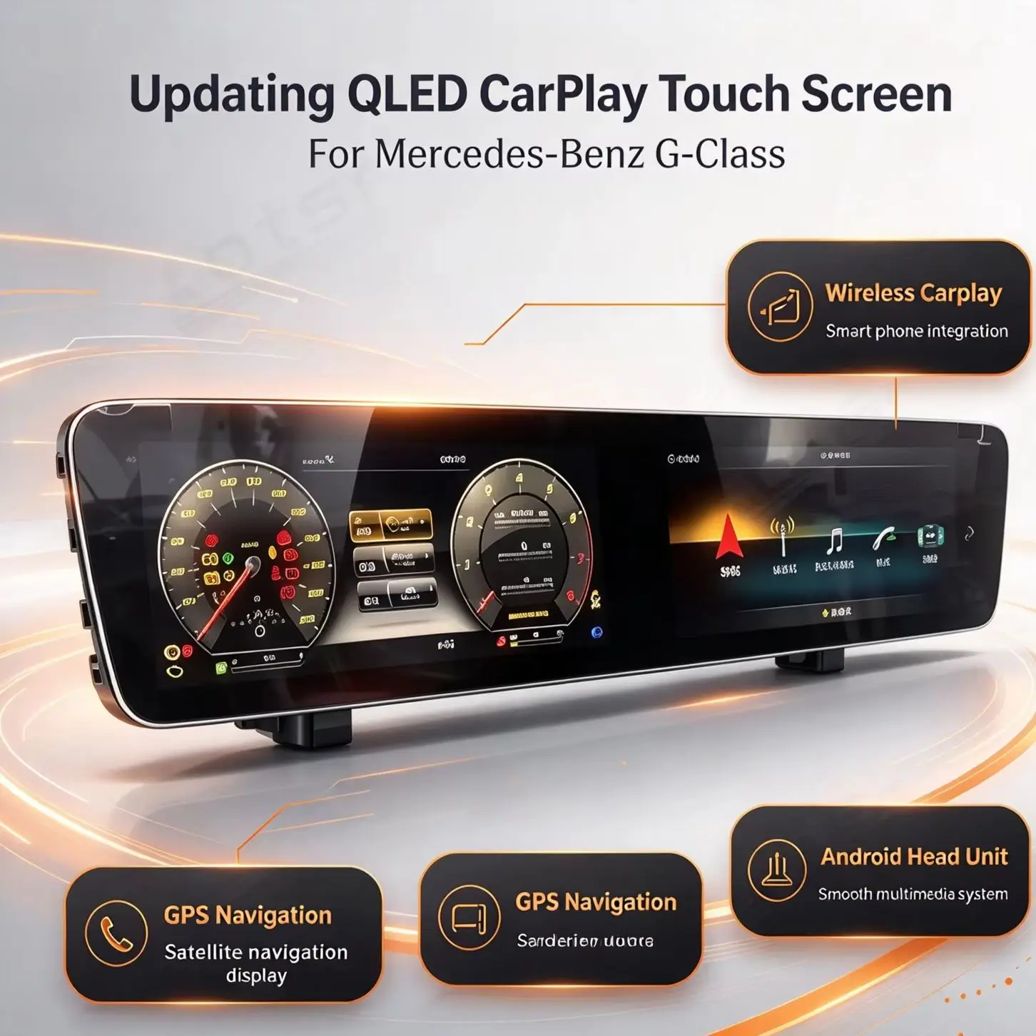 Android Carplay QLED Touch Screen Car Radio GPS Navigation Wireless Carplay Stereo Head Unit For Mercedes Benz G Class