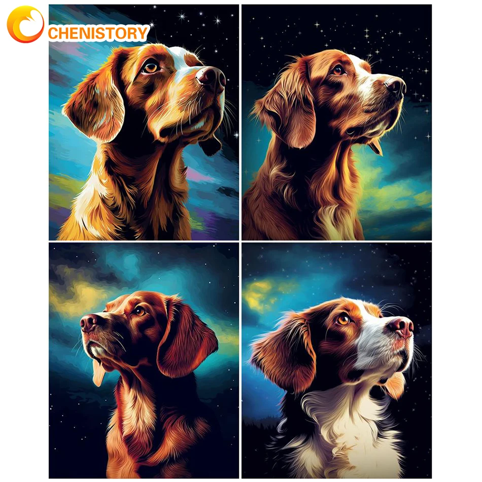 

CHENISTORY 60x75cm DIY Frame Oil Painting By Numbers Animal HandPainted Dog Kits On Canvas Pictures Of Coloring By Number Decor