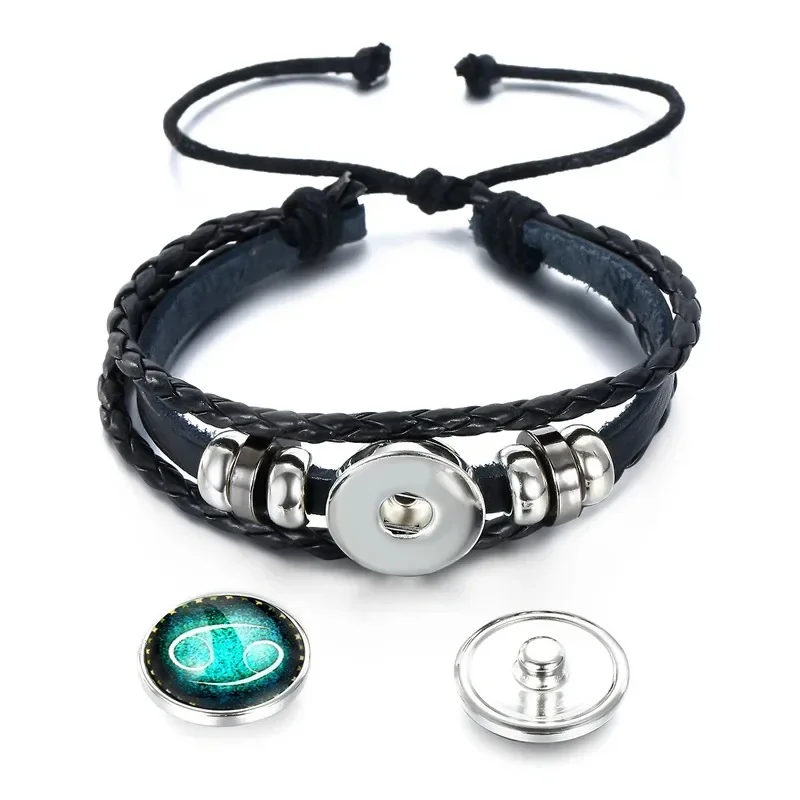 Leuchtendes 12-Sternbild-Armband, Sternzeichen-Perlen, Leder-Armreif, Armbänder für Damen, Punk, Herren, Schmuckzubehör