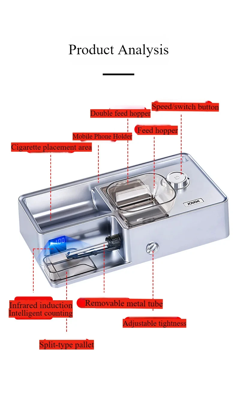 3-in-1 Automatic Cigarette Maker with Smart Sensor Counter Electric Roller for 5.5, 6.5, 8mm Tubes Tobacco Filling Machine - view 4