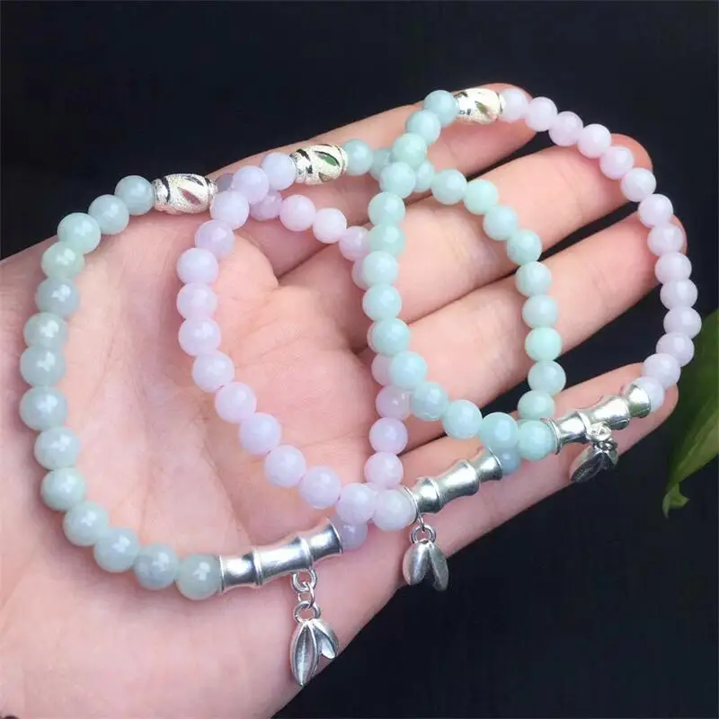 6MM Natural Jadeite Bracelet Women Fashion Round Stone Elegant Healing Strand Bangles Wristband Gift 1PCS