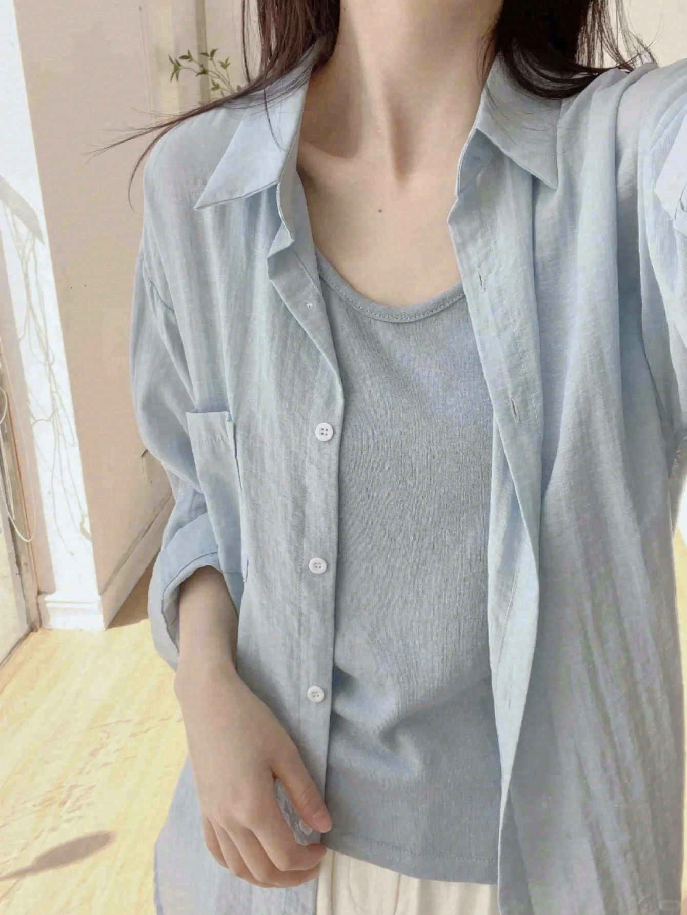 2026 Korean Style French Blue Thin Sun Protection Clothing Long-Sleeved Shirt Women's Summer Loose Casual Lazy Long-Sleeved Shirt