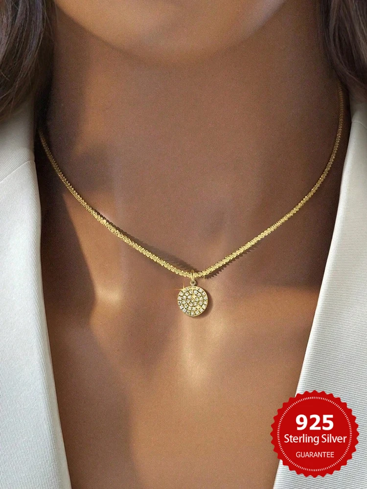 

Простота из стерлингового серебра 925 пробы, классическое великолепное круглое ожерелье с цирконом для женщин, юбилейная вечеринка, высокое качество, ювелирные изделия