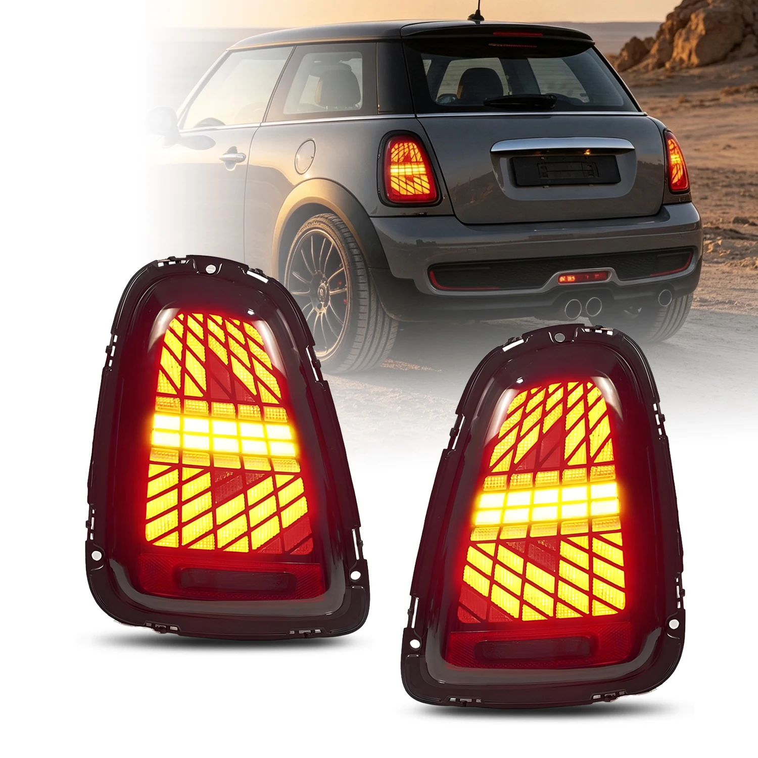 Feux arrière LED HCMOTIONZ pour Mini R56 R57 R58 R59 2007-2014, séquentiels, animation de démarrage, DRL, frein, double feux de recul et antibrouillard rouge/fumé
