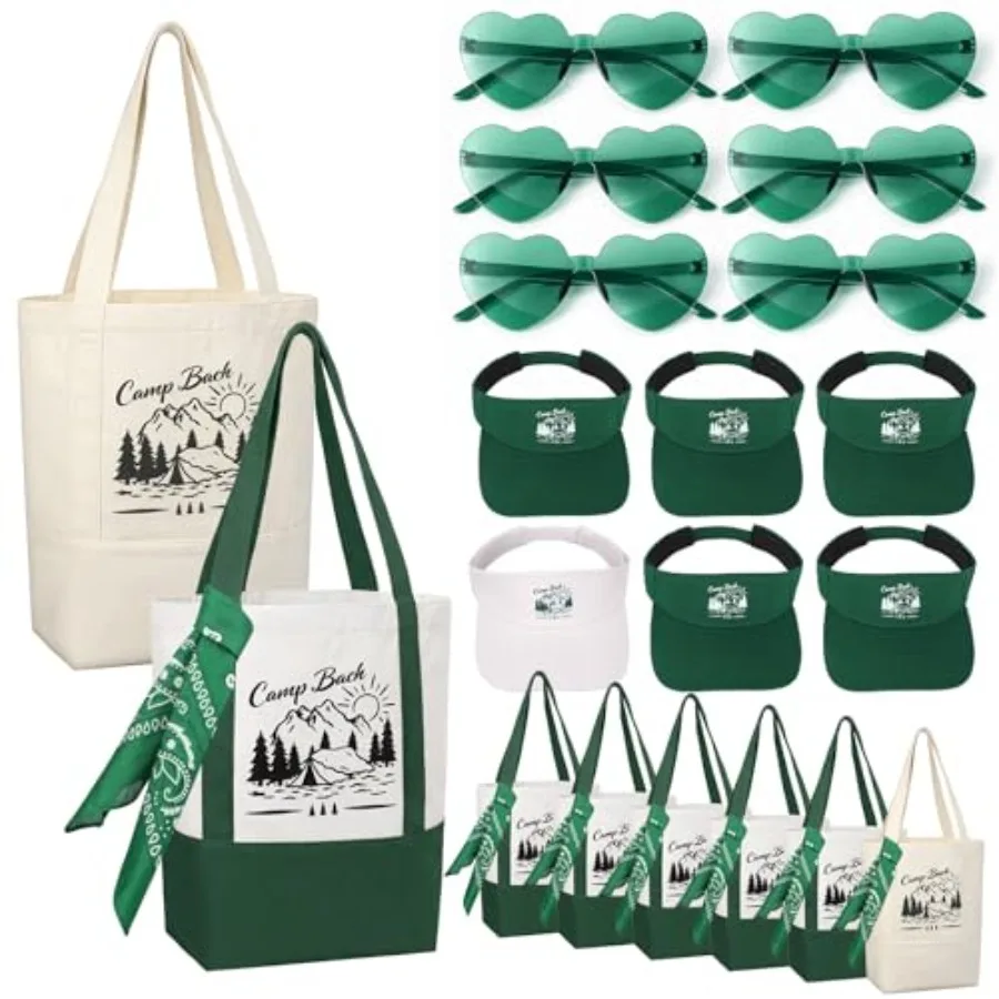

6 Set/24 Pcs Camp Bachelorette Favors Camping Bachelorette Gifts Include Camp Patchwork Canvas Bag Sunglasses Scarves Sun Hats