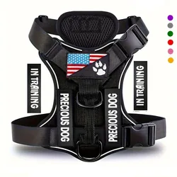 Service Dog Harness, Reflective Dog Vest Harness with 5 PCS Patches, Adjustable Soft Oxford Pet Harness, Inner Layer Mesh, Easy