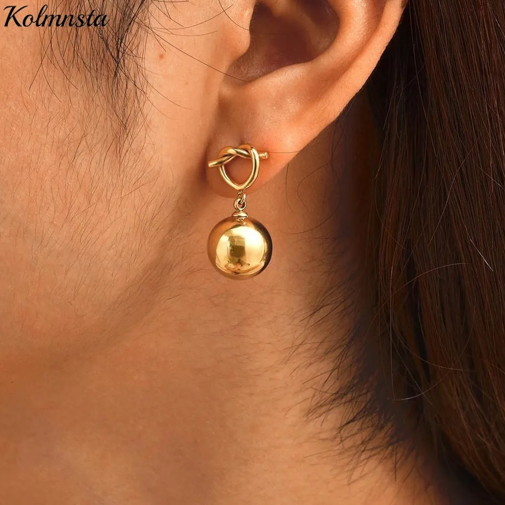 

Kolmnsta Stainless Steel Ball Dangle Earrings For Women Gold Color Twist Heart Earring Wedding Party Fashion Jewelry Gift Bijoux