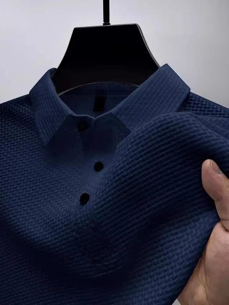 Summer T Shirt Mesh Ice Silk Cool down Breathable Short Sleeve Men Shirt Collar White Polo Shirt Half Sleeve Casual Men Clothing