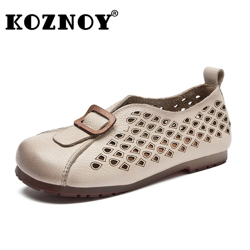 

Koznoy/летние лоферы из натуральной коровьей кожи 1,5 см, женские туфли-оксфорды без шнуровки с круглым носком, полые туфли на плоской подошве с круглым носком