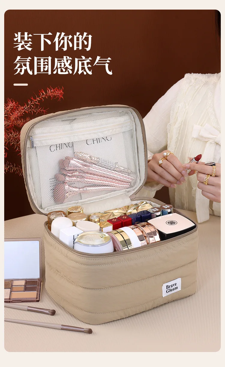 Strapazierfähige, gepolsterte Handtasche für Make-up, durchsichtiger Innentaschen-Kosmetik-Organizer für Damen, komplettes Set Beauty-Essentials – Detail 3