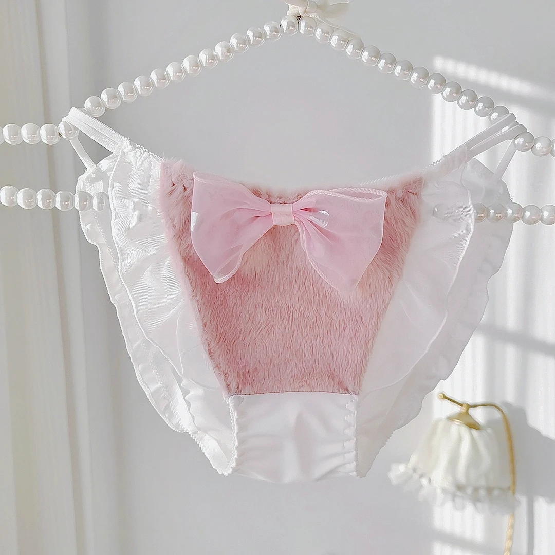 Bow Plush Sweet Lolita Girls' Underwear Low Waist Japanese Lotus Leaf Lace Edge Princess Style Pure Desire Triangle Pants