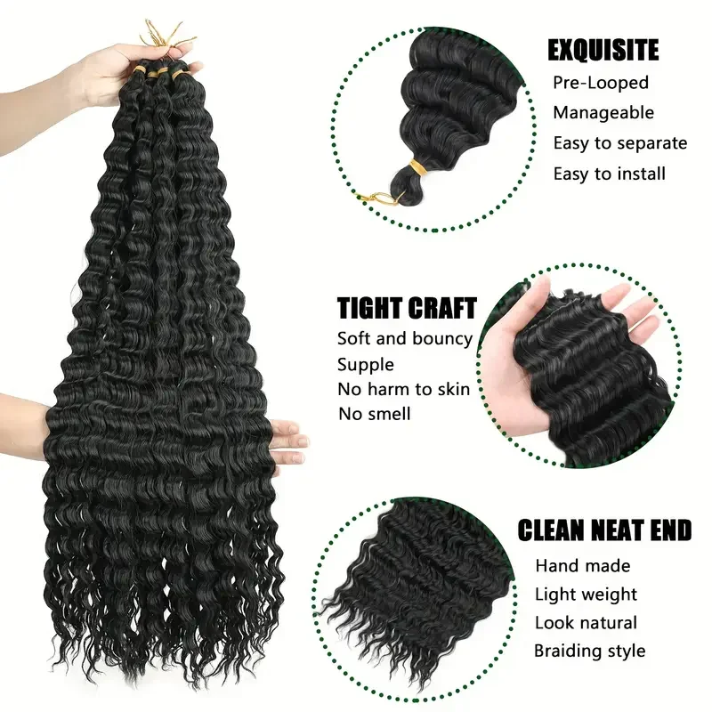 Mtmei Hair Tiefe Welle Häkelhaar 32 Zoll Lockiges Flechthaar Für Frauen Ocean Wave Häkelhaar Vorgedehntes Wav