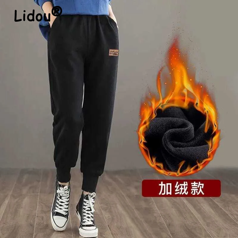 

Autumn Winter Women Casual Streetwear Fleece Warm Sports Joggers Pants Female High Waist Loose Pockets Sweatpants Y2K Pantalones