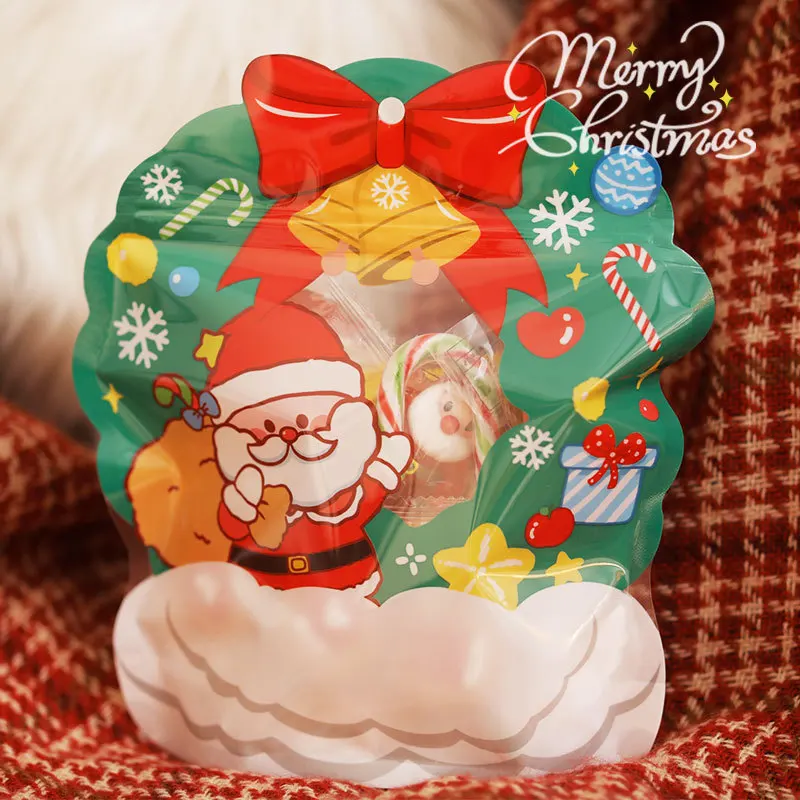 1/10pcs Christmas Gift Bag For Candy Chocolate Cookie Nougat Biscuit Packing Gift Tree Santa Zipper Bags For Navidad Christmas