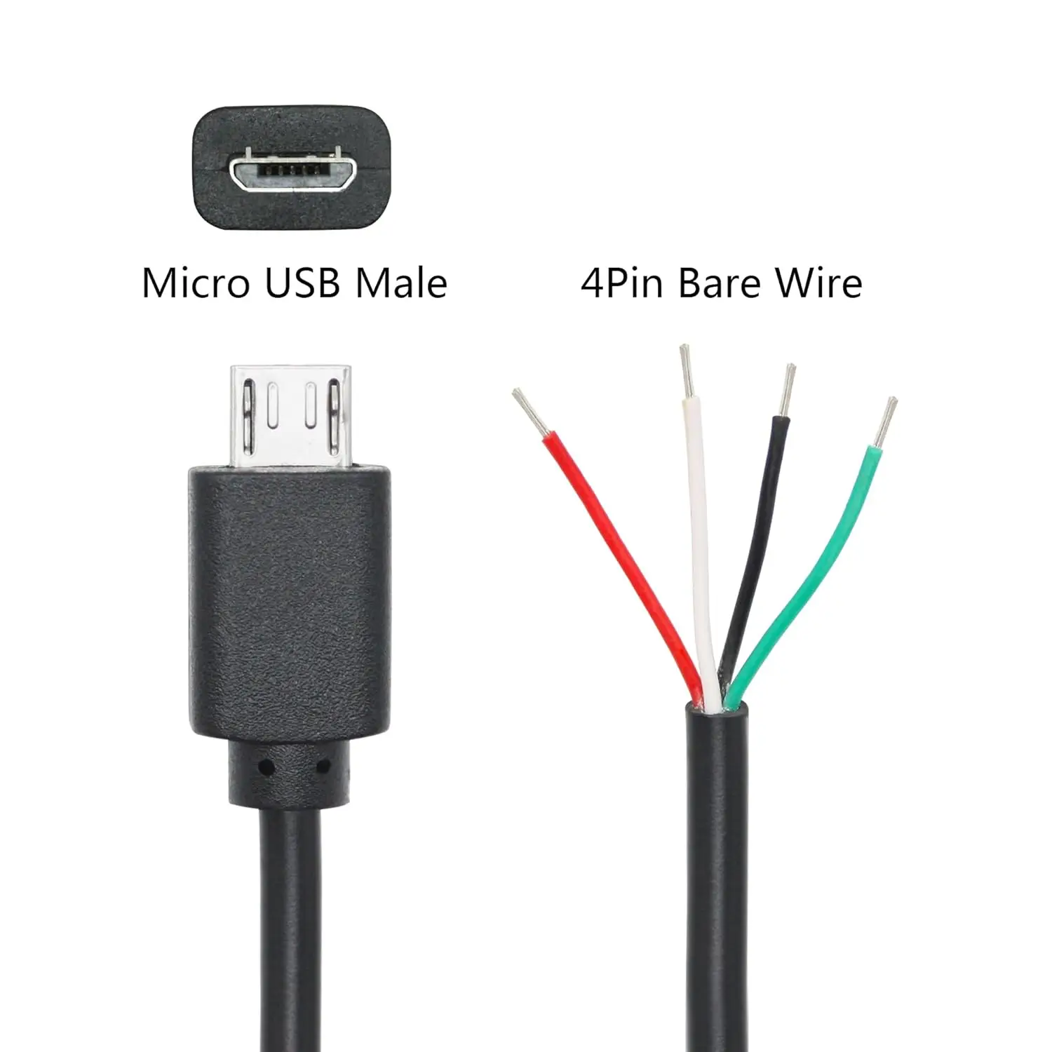 USB2.0 Female Plug Bare Wire USB Power Data Cable DIY Pigtail Cable for USB Equipment Installed or Replacement Repair DIY Cable