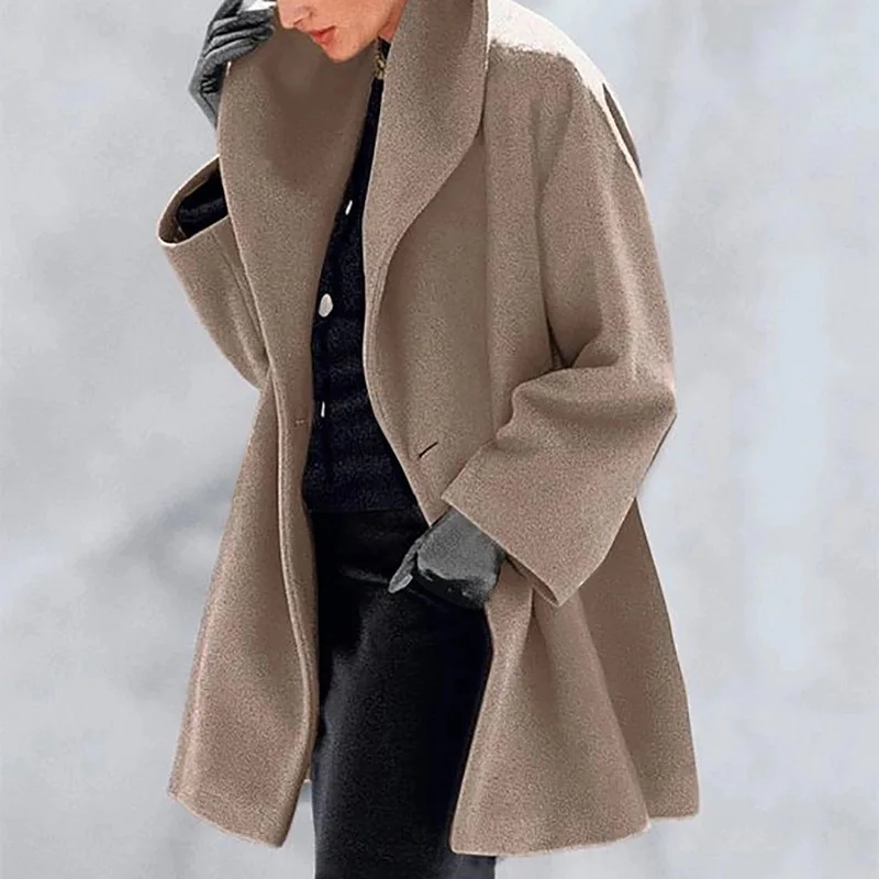 Ladies' Fashionable Coat Multi-color Round Neck Loose Hooded Coat Woolen Coat