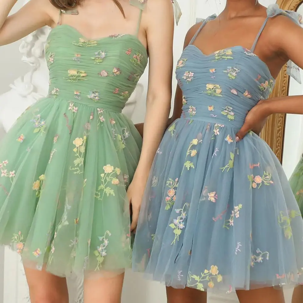 Luxy Trio Abiti da ballo in tulle con cinturino allacciato da donna, abiti corti da cerimonia, mini abiti da ritorno a casa