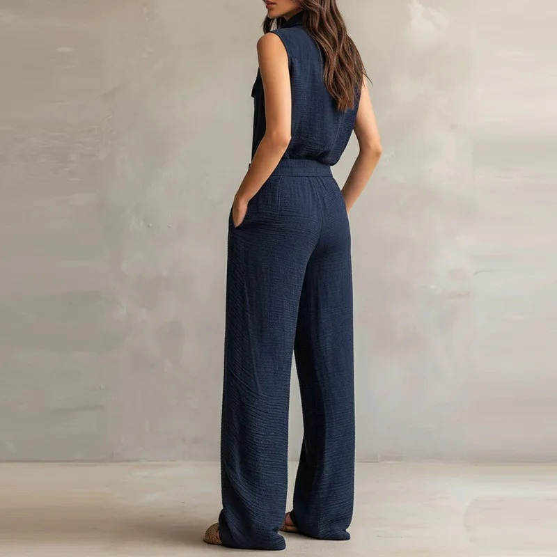 QICHE 2026 Summer New European Women Solid Sleeveless Tank Top & Long Pants 2 Piece Outfit, Simple Matching Two Piece Set