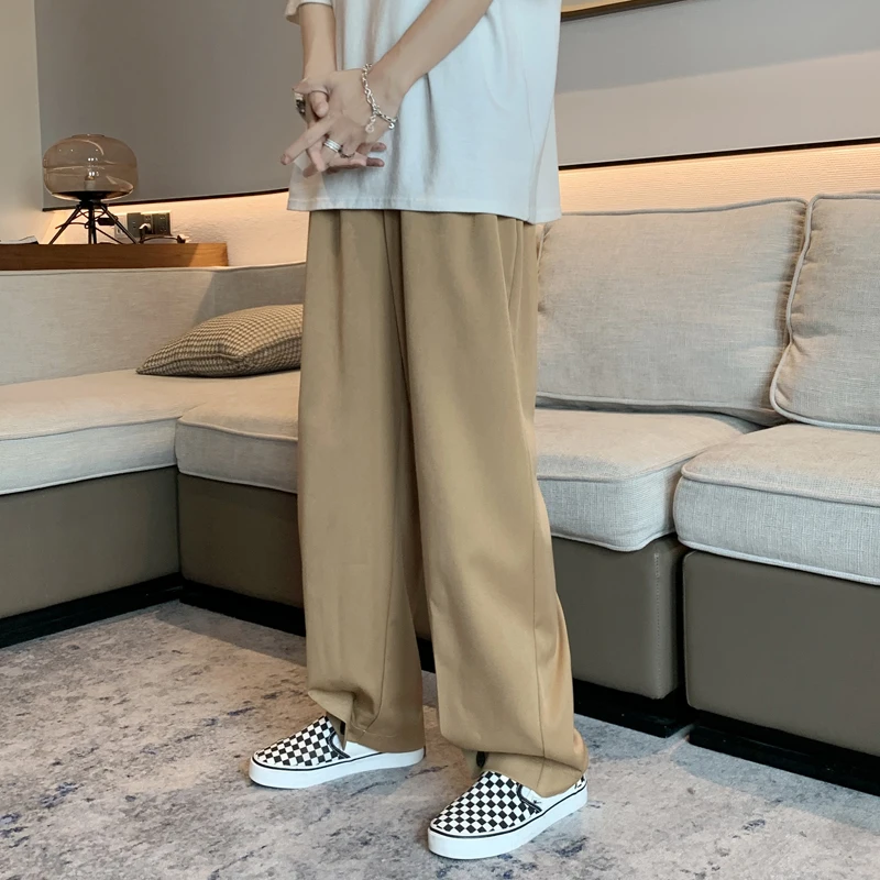 

Summer Spring Thin Loose Wide-leg Men Pants Soft Elastic Wide Leg Fashion Casual Loose Straight Drawstring Trousers A258