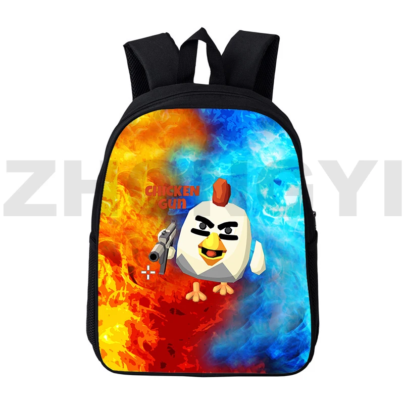 Classic Game Chicken Gun 3D Backpacks Men Fashion Casual Travel Back Pack 12/16 Inch Canvas School Bags for Primary Students