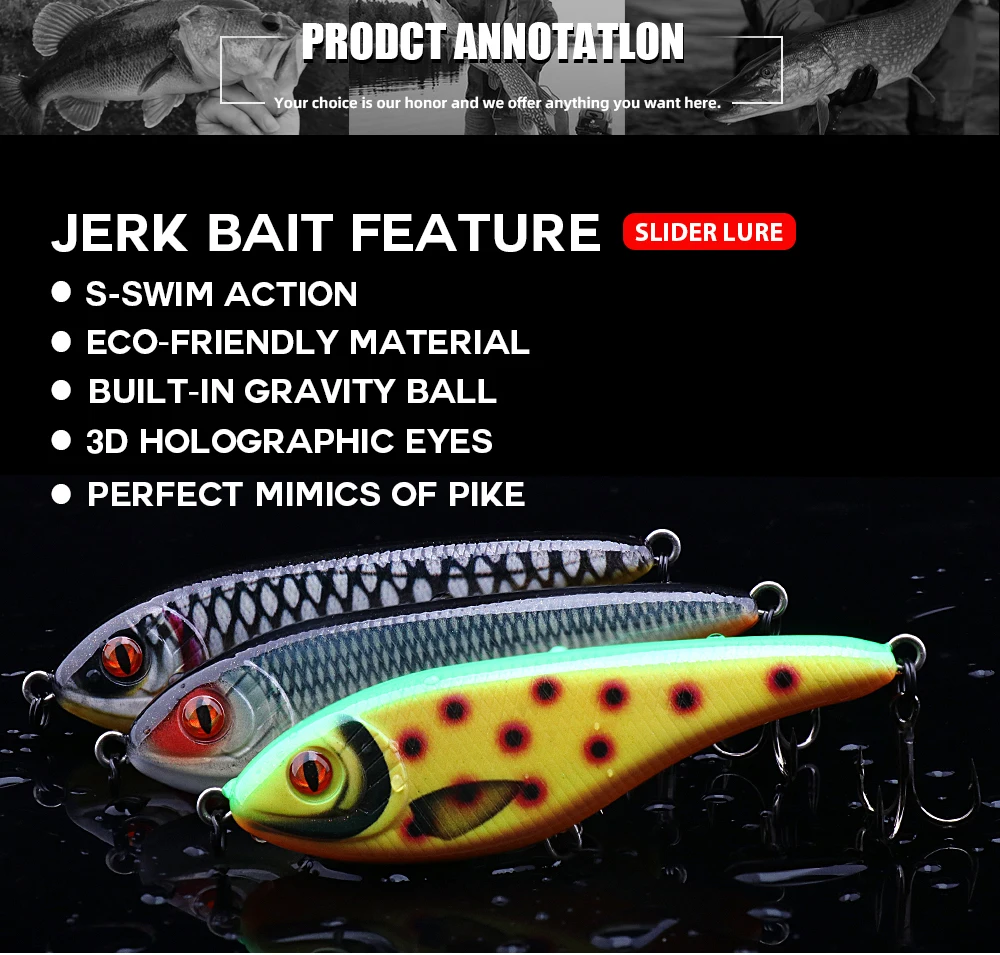 Agoie Langsam sinkende Jerkbait-Slider-Köder zum Angeln, 9 cm, 21 g, Hecht-Wobbler, Wobbler, Angelköder für Barsch, Forelle, Zander – Detail 1