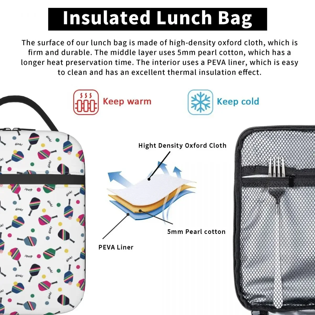 Pickle ball Spaß Paddel Dink Player Geschenk isoliert Lunch Bag Food Box wieder verwendbare Kühler Thermal Lunch Box Schule