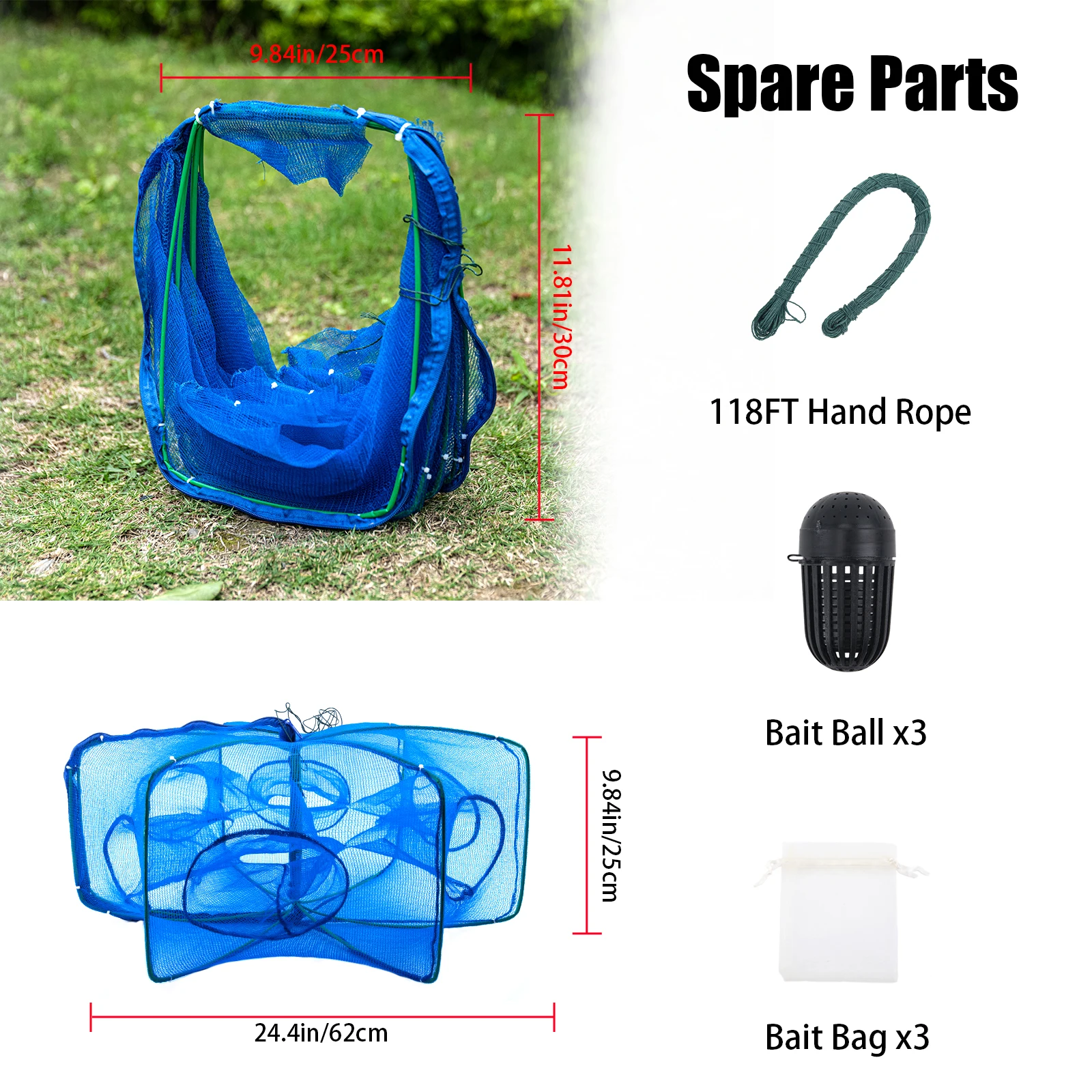 Goture Portable Collapsible Crab Trap Fishing Net Minnow Fish Crayfish Crawdad Shrimp Bait Trap  Fish Network  with Rope