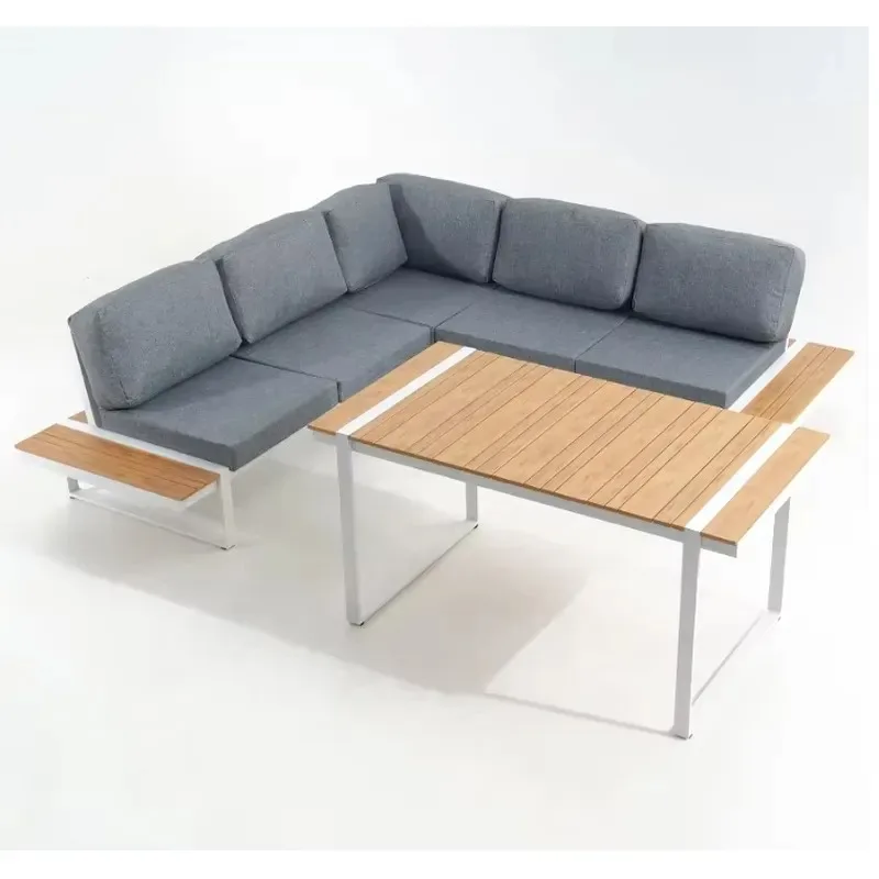 Modern outdoor garden waterproof plastic wood sofa set aluminum alloy frame rust-proof lightweight balcony living room