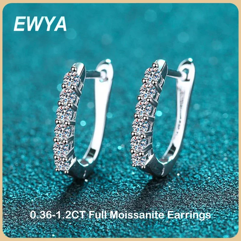 

EWYA 1.2CT Full Moissanite Hoop Earrings For Women Girl S925 Sterling Silver Diamond Earring Ear Buckle Fine Jewelry Wholesale